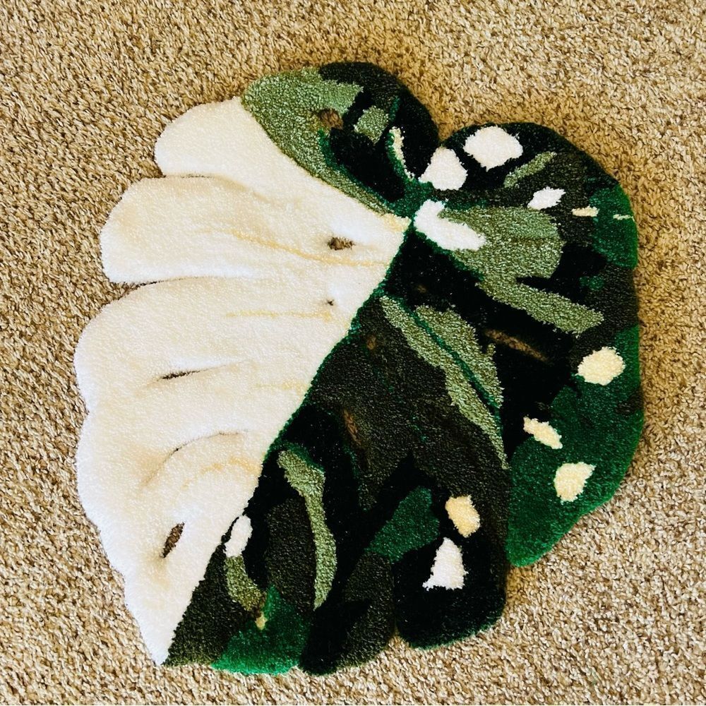 Handmade Custom Thai Constellation Variegated Monstera Tufted Rug - Picture 5 of 5